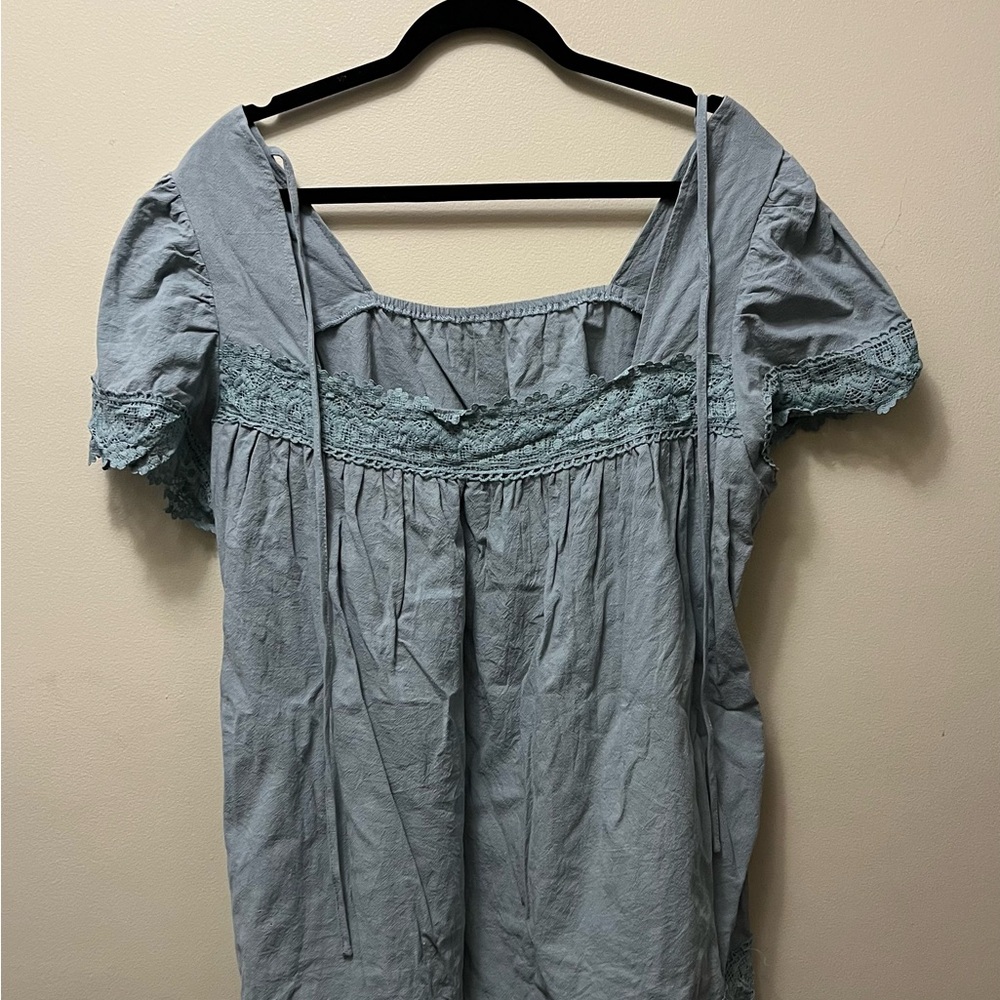 SHEIN Light Blue Lace Accent Blouse